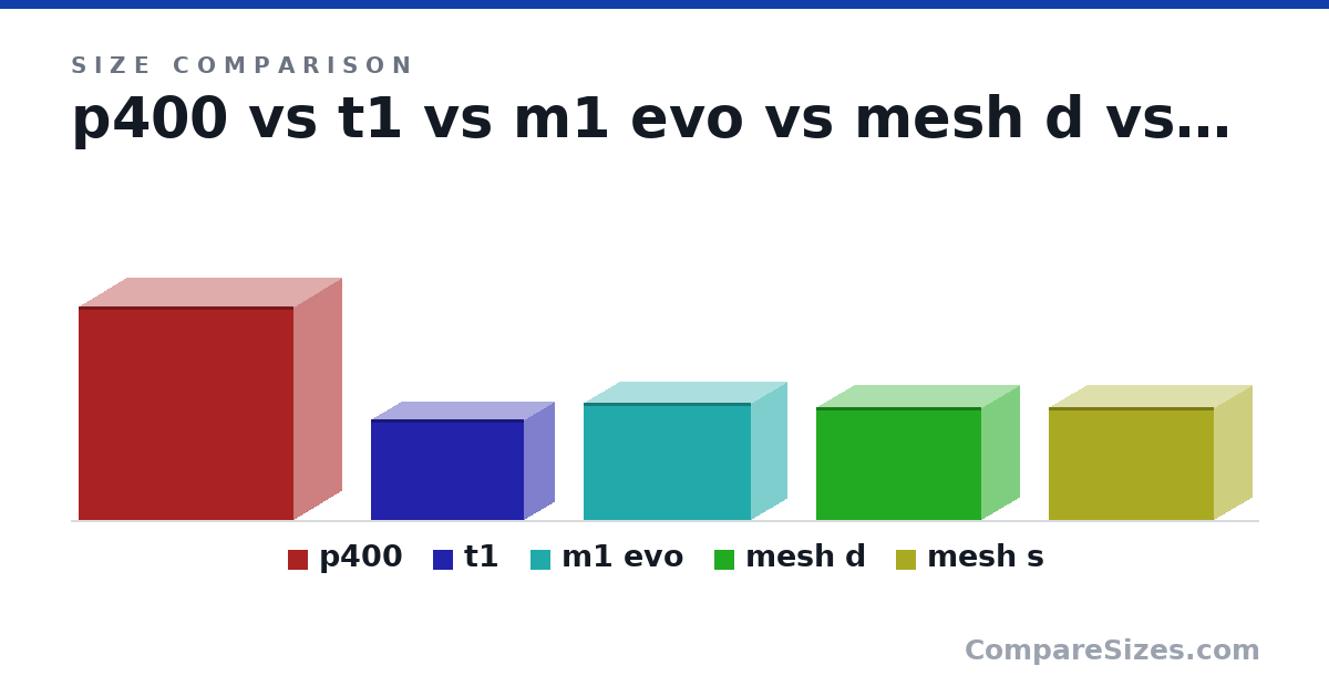 p400 vs t1 vs m1 evo vs mesh d vs mesh s size — Compare Sizes