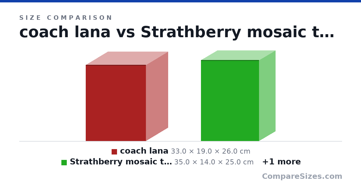 Size comparison of coach lana (33.0 × 19.0 × 26.0 cm), Strathberry mosaic tote (35.0 × 14.0 × 25.0 cm) and macbook 14inch (31.0 × 1 × 22.0 cm), drawn to scale