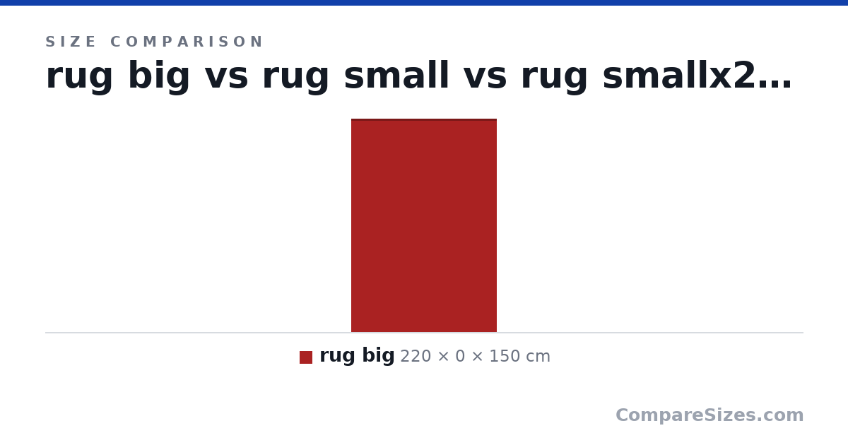 Size comparison of rug big (220 × 0 × 150 cm), rug small (0 × 180 × 120 cm), rug smallx2 (0 × 180 × 120 cm) and rugbig 1 (0 × 220 × 150 cm), drawn to scale