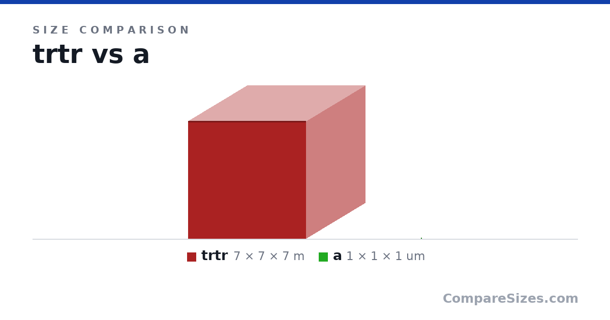 Size comparison of trtr (7 × 7 × 7 m) and a (1 × 1 × 1 um), drawn to scale