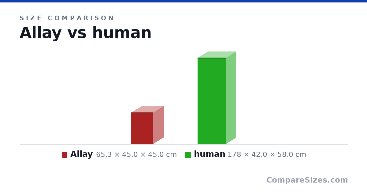 Size comparison of Allay (65.3 × 45.0 × 45.0 cm) and human (178 × 42.0 × 58.0 cm), drawn to scale